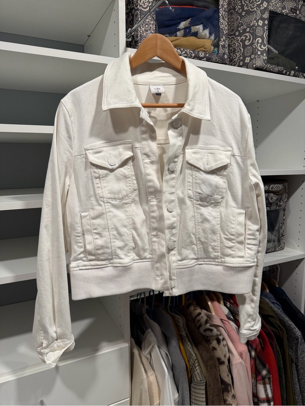 CAbi White Cropped Denim-Style Jacket